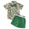 Toddler Boys Short Sleeve Floral Print T Shirt Tops Shorts Child Kids Gentleman Outfits Baby Clothes