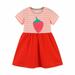 Summer Savings Clearance 2024! Loopsun Toddler Girl Dress Crew Neck Short Sleeve Printing Cotton Mini Dress Red