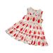 Loopsun Toddler Girl Dress Lapel Sleeveless Flower Printing Fashion Cute Ruffle Mini Dress Red