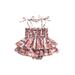 Peyakidsaa Toddler Baby Girl Tree/Flower Print Romper Sleeveless Tie-Up Spaghetti Strap Ruched Ruffles Jumpsuit