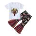 YDOJG Cute Summer Toddler Girls Outfits Set Short Sleeve T Shirt Tops Cartoon Cow Prints Bell Bottoms Pants Kids Outfits For 4-5 Years