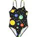 Girls Swimsuits Size 6 Years-7 Years Beach Sport Thin Straps Cosmic Planet Pattern One Piece Beach Vacation Wearing Toddler Bathing Suit Girl Black