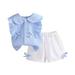 YDOJG Cute Summer Toddler Girls Outfits Set Baby Girl Ruffled Bow Knot Fly Sleeve Set Tops Vest Shorts 2Pcs Outfit Clothes For 12-18 Months