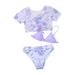 Girls Swimsuits Size 3 Months-6 Months Summer Little 3 Piece Purple Floral Print Bikini Set Thin Straps Girls Bathing Suit Purple