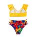 Girls Swimsuits Girls Swimsuits Two Piece Ruffles Swimwear Hollow Bikini Summer Floral Print Graphic Bikini Bathing Suit For Teens Girl Yellow