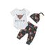 Wassery Baby Boys 3PCS Pants Sets Short Sleeve Newborn Romper Cattle Head Print Pants Hat Sets 3M 6M 12M Infant Boys Summer Outfit Sets