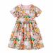 Summer Savings Clearance 2024! Loopsun Toddler Girl Dress Crew Neck Short Sleeve Printing Cotton Mini Dress Pink