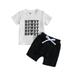 Peyakidsaa Kids Infant Toddler Baby Boys Summer Outfit Sets Short Sleeve Letter Print Tops + Shorts 2PCS