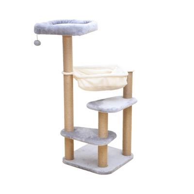 Catry Oak 5-Level Cat Tree with Jute Rope Scratching Posts & Cozy Perch, 17.5" L X 17.5" W X 42" H, 19 LBS, Cream / Brown