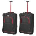 5 Cities Set of 2 Super Lightweight Cabin Approved Luggage Travel Wheely Suitcase Wheeled Bags Bag (2 x Black/Red)