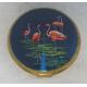 stratton Pink Flamingos Vintage Powder Compact/Make-Up Mirror - Gold Tone Metal & Electric Blue Enamel Retro Cosmetic Handbag Accessory