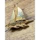 Small Antique Nautical Gold Tone Brass Metal Yacht Sailing Boat Brooch
