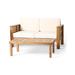 Gracie Oaks Miller Outdoor Acacia Wood Loveseat & Coffee Table Set w/ Cushions Wood/Natural Hardwoods in Brown/White | Wayfair