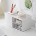 Desktop Pen Holder Storage Box Multifunctional Stationery Organizer Box Transparent Drawer Cosmetic Storage Box Girlï¼ŒWhite