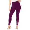 Plus Size Women's Side Embellished Legging by Roaman's in Dark Berry Floral Embroidery (Size 12)