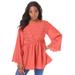 Plus Size Women's Angel-Sleeve Eyelet Tunic. by Roaman's in Sunset Coral (Size 28 W)