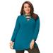 Plus Size Women's Crisscross Sweatshirt Tunic by Roaman's in Deep Teal (Size 14/16)