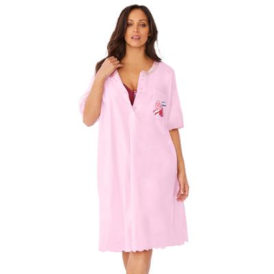 Plus Size Women's Satin Trim Cotton Sleepshirt by Dreams & Co. in Pink Stripe Heart (Size 5X/6X) Nightgown
