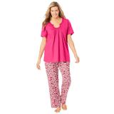 Plus Size Women's Embroidered Short-Sleeve Sleep Top by Catherines in Raspberry Sorbet (Size M)