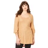 Plus Size Women's Textured Square Neck Sweater by Roaman's in Camel Bias Chevron (Size 22/24)