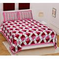 Marusthali Sanganeri Print Bedsheets Cotton bedsheet for Double Bed with 2 Pillow Covers Bed Cover Bedding Sets Flat Sheet (Pink)