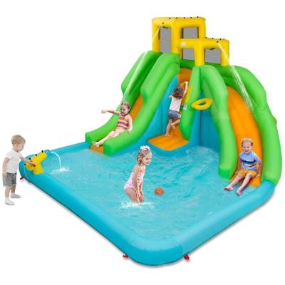 Goplus - Aufblasbare Hüpfburg mit Planschbecken, Wasserpark mit Doppelter Rutsche, Kletterwand, Image
