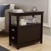 Wood End Table with 2 Drawers, Open Storage Shelf and Semicircular Handles, Narrow Nightstand