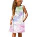 ZCFZJW Little Girls Dress Short Sleeve Toddler Summer Sundress Cute Marble Pattern Print Sleeveless Crewneck Pullover Tank Dress Trendy A-Line Short Mini Dress Pink 7-8 Years