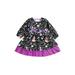 SAYOO Infant Halloween Patchwork Dress Girls Pumpkin Cat Print Long Sleeve Round Neck One-piece with Bows