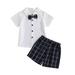 Toddler Little Boys Summer Outfits Summer Short Sleeved White Shirt With Bow Tie Plaid Shorts Performance Baby Boys Clothes Size 110 White