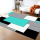 Teal Black Geometric Area Rugs Indoor Non-Slip Rug Abstract Color Block Teal Black Gray Rug Floor Mats Home Decor Carpet For Entryway Living Room 5 3 x 6 7