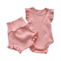 Girls Summer Clothes Wooden Ear Romper + High Waist Shorts Two Piece Summer Children s Solid Color Home Clothes Set Kids Clothing Set