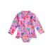 TFFR Kids Girls Sun Protection Swimsuits Long Sleeve Zipper Rash Guard Sea Animal Print Swimwear