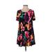 Jodifl Casual Dress - A-Line Scoop Neck Short sleeves: Black Floral Dresses - Women's Size Small