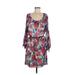 Allen by Allen Schwartz Casual Dress - Mini Scoop Neck Long sleeves: Blue Floral Dresses - Women's Size 8