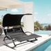 Outdoor Double Chaise Lounge Bed Chair Sun Lounger with Canopy & Both Removable Pillows - 54.5" (L) x 67.3" (W) x 65.7" (H)