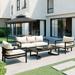 Outdoor Patio Set Modern Steel Patio Conversation Sets with Sofa Coffee Table Cushions All-Weather Outdoor Sectional Sofa with Rectangle Dining Table for Backyard Gardens and Lawns Beige