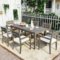 7 PCS Outdoor Patio Dining Set Rustic Wood Dining Table and Stackable Chairs with Soft Cushion & Widened Armrests Outside All-Weather Patio Bistro Set Suitable for Balcony Backyard Grey