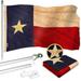 G128 Combo Pack: 5 Ft Tangle Free Aluminum Spinning Flagpole (Silver) & Texas Tea-Stained Flag 2.5x4 Ft ToughWeave Pro Series Embroidered 420D Polyester | Pole with Flag Included