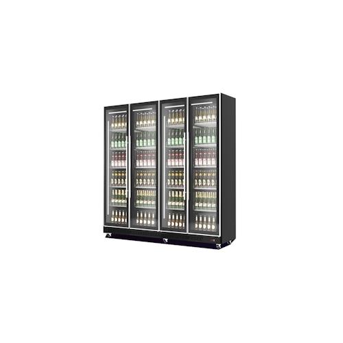 Mobiler Flaschenkühlschrank mit 4 Glastüren Getränkekühlschrank Kühlschrank Gastro 1608 L 0/10°C ISO 48 mm