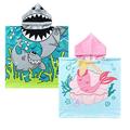 NovForth Kids Beach Towel for Boys Girls, Hooded Bath Towel Wrap, Toddler Pool Towel with Hood (24"X24" (1-6 years kids), Shark+Pink Mermaid)