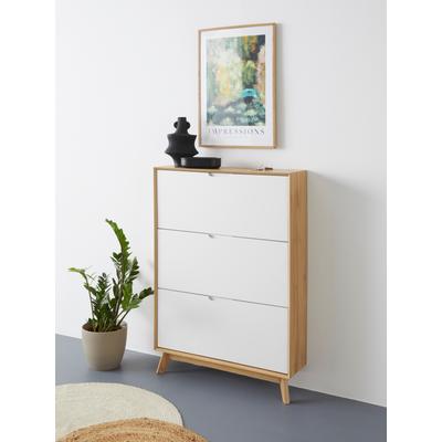 Schuhschrank ANDAS "Pandrup", weiß (wotan eiche, weiß), B:89cm H:125cm T:24cm, MDF, Schränke, mit 3 Klappen, ca. 8 Paar Schuhe pro Klappe, Höhe 125 cm Image