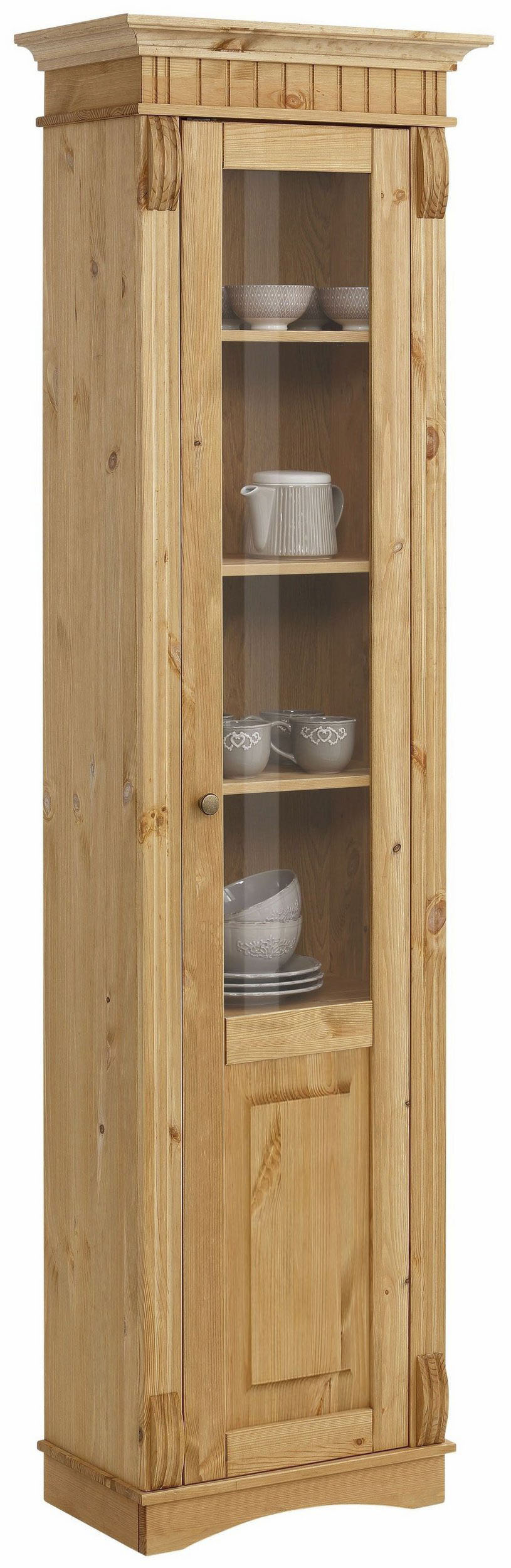 Vitrine HOME AFFAIRE "Teresa", beige (natur), B:55cm H:193cm T:32,5cm, Massivholz, Schränke, mit 1 Glastür, Höhe 193 cm, aus massiver Kiefer, FSC Image