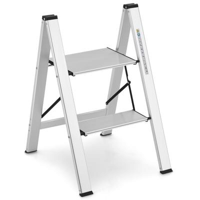 Costway Folding Aluminum 2-Step Ladder with Non-Slip Pedal and Footpads-Silver
