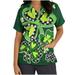 QIPOPIQ Women s Short Sleeve V-Neck Shirts St. Patrick s Day T Shirts Tops Nursing Uniform Shamrock Green Shirt St Patricks Day Shirts Working Uniform V-neck Tops Pocket Tunic Shirts Deals