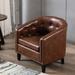 PU Leather Upholstered Barrel Chair with Button-Tufted Back, Padded Seat and Nailhead Trim for Living Room