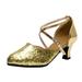 Sehao Sandals For Womens Latin Dance Shoes Sandals Heeled Ballroom Salsa Tango Party Sequin Dance Shoes Women s sandals Gold Gift on Clearance