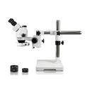 Vision Scientific Binocular Zoom Stereo Microscope 10x WF Eyepiece 0.7xâ€”4.5x Zoom 3.5xâ€”90x Magnification 0.5x & 2x Auxiliary Lens Single Arm Boom Stand 144-LED Ring Light with Intensity Control