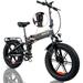 Paselec Folding Electric Mountain Bike for Adults 750W Motor E-bike 20 Electric Commuter Bicycle Aluminum Alloy Snow MTB Built-in 48V 12Ah Removable Battery 9 Speed Black