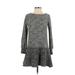 Ann Taylor LOFT Casual Dress - A-Line Crew Neck Long sleeves: Gray Marled Dresses - Women's Size X-Small